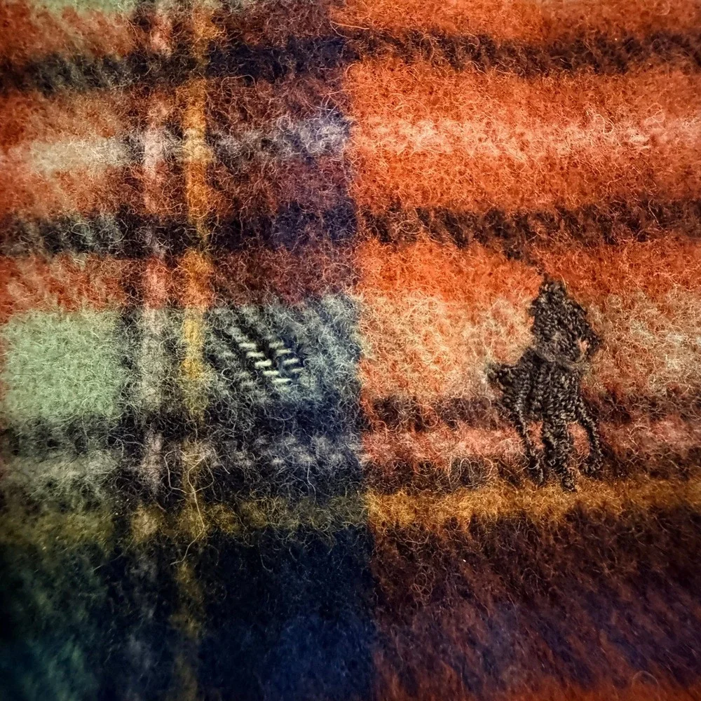 Vintage Ralph Lauren Scarf 80s Lambswool Orange Plaid Scotland Polo Pony FLAWED